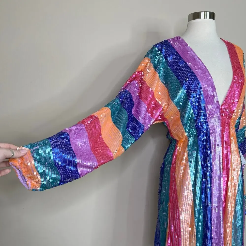 NEW Show Me Your Mumu | Kidman Neon Stripe Sequin Long Sleeve Mini Dress M NWT - Picture 4 of 10